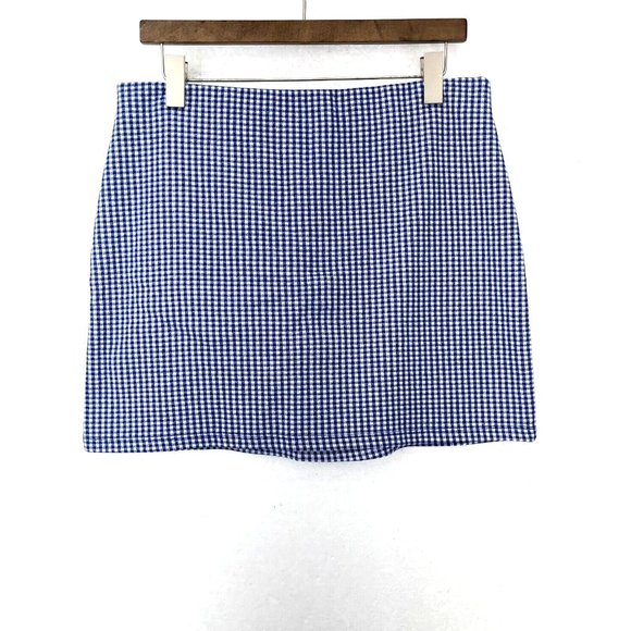 TOPSHOP Blue & White Plaid Mini Skirt Size 10 - Picture 2 of 3